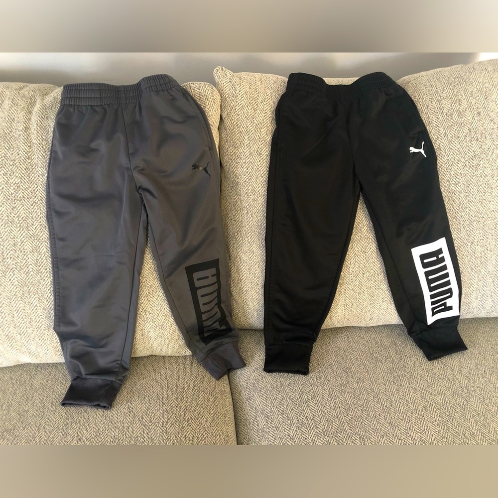 Puma kids size xs 5 sweatpants 2 in lot ,1 pair gray 1 pair black